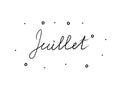 Juillet phrase handwritten with a calligraphy brush. July in French. Modern brush calligraphy. Isolated word black