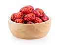 Jujube Chinese dried in wood bowl on white background Royalty Free Stock Photo