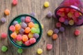 Jujube colored balls in a colorful glass bowl on a table Royalty Free Stock Photo