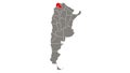 Jujuy blinking red highlighted in map of Argentina