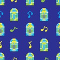 Jukebox seamless pattern on blue background