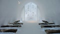 Jukkasjarvi, Sweden, February 27, 2020. a glimpse of the interior room of the ice hotel