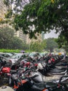 Bices and cars parked at Nariman Point is a business district in monsoon Mumbai Maharashtra India