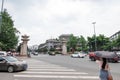 Twin poles in downtown of Chengdu wrote about Romance of Three Kingdoms. Royalty Free Stock Photo