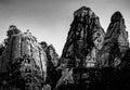 Vintage Black and White Photo of Masroor Rock-cut Temples at Masrur Hindu temples in the Kangra Royalty Free Stock Photo