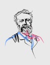 Jules Verne portrait, french writer, continuous line, vector, portrait format, white background