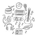 Music and sound doodle icon set vector illustration Royalty Free Stock Photo