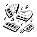 Doodle various types of piano, Simple and trendy black white style