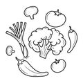 Cute vegetable doodle, black white vector illustration