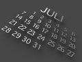 Juli Calender 3D metal on grey background Royalty Free Stock Photo