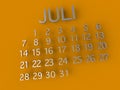 Juli Calender 3D metal on orange background