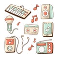 Doodle Musical Instruments, Cute colored hand drawn style