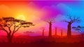 Sunset in Africa savanna landscape with Colorful gradient sky Royalty Free Stock Photo