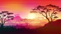 Africa savanna landscape at Sunset with colorful gradient sky Royalty Free Stock Photo