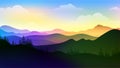 Colorful mountains landscape in the foggy morning Vector illustration Royalty Free Stock Photo