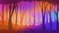 Wild Forest Trees Without Leaves, Colorful Gradient  Backgrounds