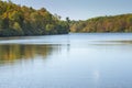 Julian Price Memorial Park Lake early October, blue water reflecting beautiful fall colors Royalty Free Stock Photo