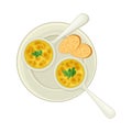 Julienne with Bread Slices Served on Plate Top View Vector Illustration