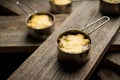 Julienne with chicken, cheese and mushrooms served in small metal bowl