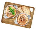 Julienne with mushrooms and bechamel sauce. Watercolor illustration