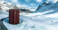 Julier Theater Tower on the Julier Pass in winter. Canton of Graubuenden