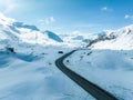 Julier Theater Tower on the Julier Pass in winter. Canton of Graubuenden