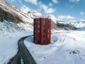 Julier Theater Tower on the Julier Pass in winter. Canton of Graubuenden