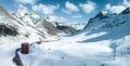 Julier Theater Tower on the Julier Pass in winter. Canton of Graubuenden