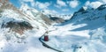 Julier Theater Tower on the Julier Pass in winter. Canton of Graubuenden