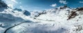 Julier Theater Tower on the Julier Pass in winter. Canton of Graubuenden