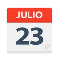 Julio 23 - Calendar Icon - July 23. Vector illustration of Spanish Calendar Leaf