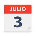 Julio 3 - Calendar Icon - July 3. Vector illustration of Spanish Calendar Leaf