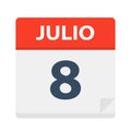 Julio 8 - Calendar Icon - July 8. Vector illustration of Spanish Calendar Leaf