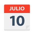 Julio 10 - Calendar Icon - July 10. Vector illustration of Spanish Calendar Leaf