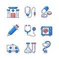 Medical and health care, colored  hand drawn sketch icon set Royalty Free Stock Photo