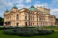 Juliusz Slowacki Theatre under a blue cloudy sky in Krakow, Poland