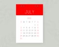 July ÃÂalendar 2022. English vector calender page on wall background with leaves. Week starts on Sunday