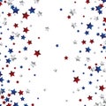 July 4 background with stardust frame. Red and blue stars border for American Independence Day graphic design.