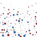 July 4 background with stardust frame. Red and blue stars border for American Independence Day graphic design.