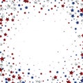 July 4 background with stardust frame. Red and blue stars border for American Independence Day graphic design.