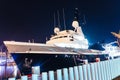 Luxury yacht in Port Vell harbor at night in Barcelona Royalty Free Stock Photo