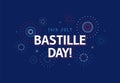 July 14, Bastille Day celebration in France. Greeting banner design for National Day in France with colorful fireworks on blue