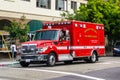 July 13, 2019 Berkeley / CA / USA - Berkeley Fire Dept. Paramedic Rescue vehicle travelling through the city; Alameda County, San