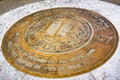 July 13, 2019 Berkeley / CA / USA - The seal of the University of California, Berkeley on the campus on the ground
