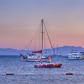 July 12, 2022, Bodrum, Turkey. View of the Aegean Sea and Island at sunset Royalty Free Stock Photo