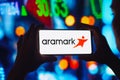 July 24, 2022, Brazil. In this photo illustration, the Aramark Corporation logo is displayed on a smartphone screen Royalty Free Stock Photo