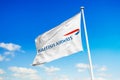 July 6, 2020, Brazil. In this photo illustration the British Airways logo appears on a flag Royalty Free Stock Photo