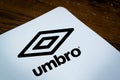 July 5, 2021, Brazil. In this photo illustration a clothing label with the logo of the British sporting goods UMBRO Royalty Free Stock Photo