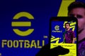 July 21, 2021, Brazil. In this photo illustration the eFootball logo game seen displayed on a smartphone. Konami reveals that Pro