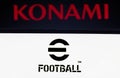 July 21, 2021, Brazil. In this photo illustration the eFootball logo game seen displayed on a smartphone. Konami reveals that Pro